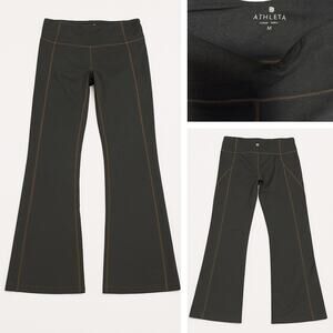 Athleta Olive Green Flare Leggings with Contrast Stitching